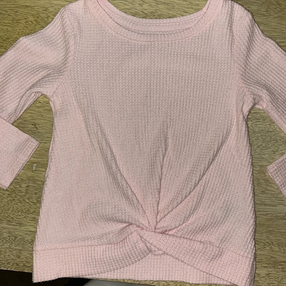 Cat & Jack Light Pink waffle knit twist front long sleeve top #valentines day